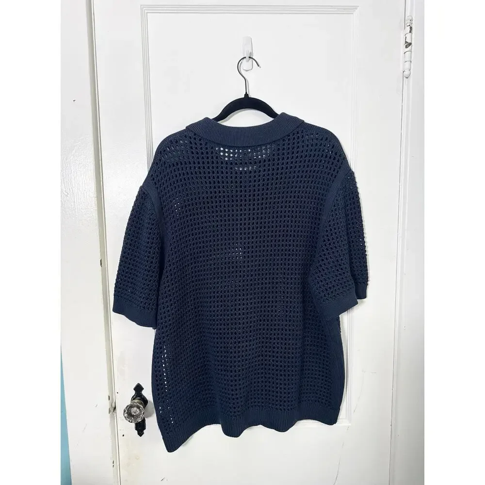 Banana Republic Crochet Cotton Open Knit Polo Shirt Collared Men’s Button Up XL